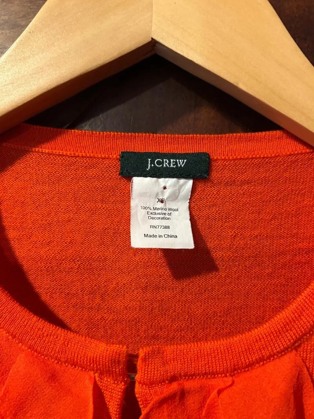 J. Crew Lili orangey-red 100% merino wool cardigan, size XS - Picture 2 of 3
